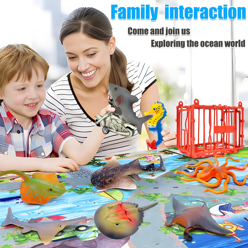 Solid core plastic Marine animal Submarine biological model starfish shark model storage box set Educational toys Christmas gift