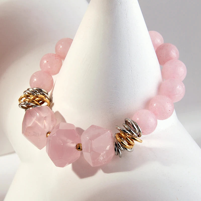 Fashion 10mm Popular Beautiful Women Natural Elastic Bracelet Chain Stretch Big Punk Stone Bead Bracelet