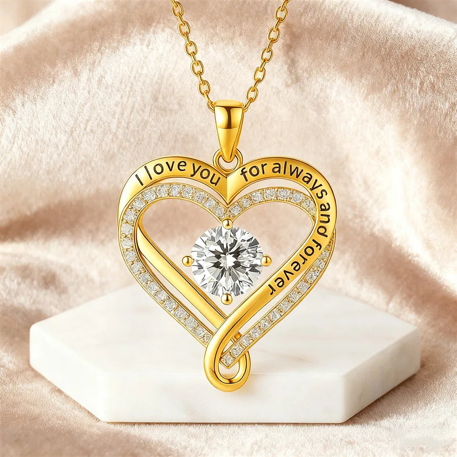 Christmas Gift To My Love Eternal Heart Double layered Heart Shaped Necklace With Gift Box Gilrfriend Wife Valentine's Day Gifts