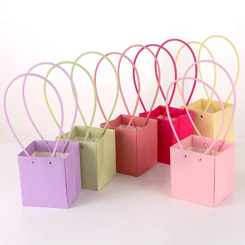 10pcs Christmas Gift Flower Kraft Paper Handbag Flower Arrangement Portable Box Rectangular Trapezoidal Flower Handheld Gift Box