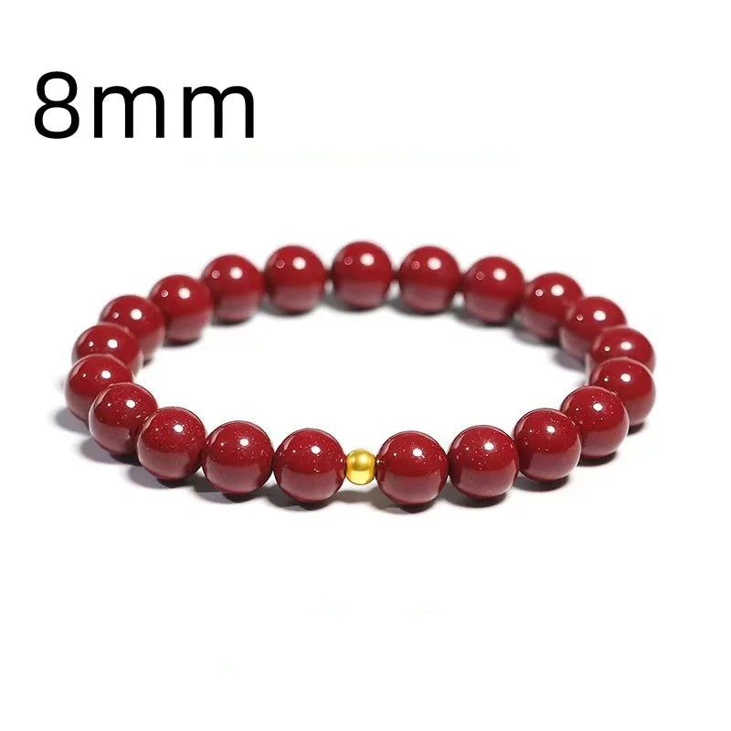 Lucky Imitation of Hotan Jade Cinnabar Red Gold Color Bead Natural Stone Beaded Bracelet for Women Bracelet Party Good Luck Gift