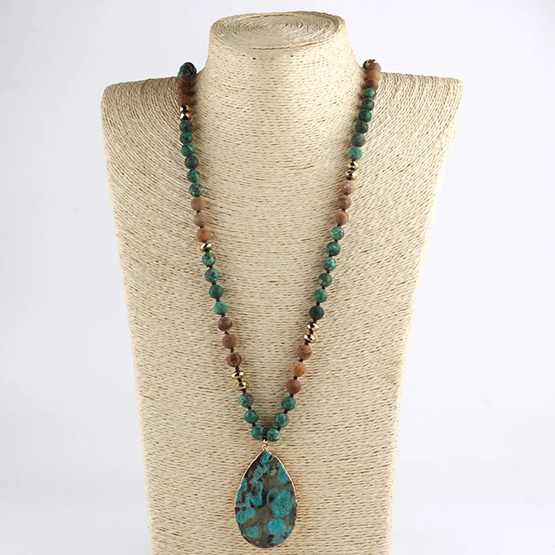 Fashion Boho Jewelry Africa Turquoise Natural Stones With Semi Precious Drop Pendant Women Bohemia Necklace Gift