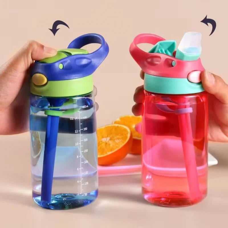 480ml Water Bottle With Straw Kids Girls Portable Travel Bottles Gym Sports Fitness Cup Summer Cold Water Juice Drinking Bottle