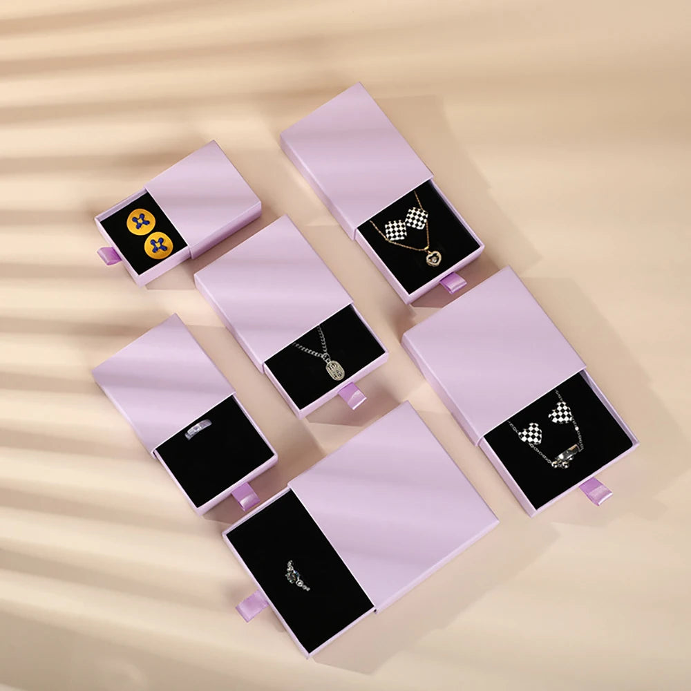 10 Bulk Luxury Hard Rigid Cardboard Sliding Jewellery Gift Box Beige Paper Drawer Jewelry Ring Stud Earring Packaging Boxes Case