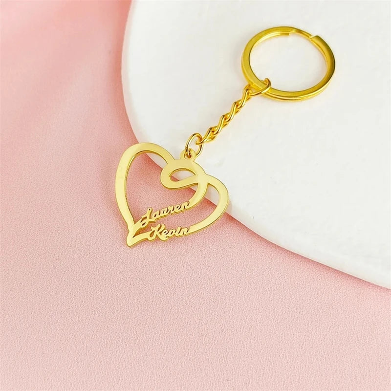 Personalized 1-5 Names Keychains for Men Women Stainless Steel Customized Heart Keyring Jewelry Father's Day Gifts