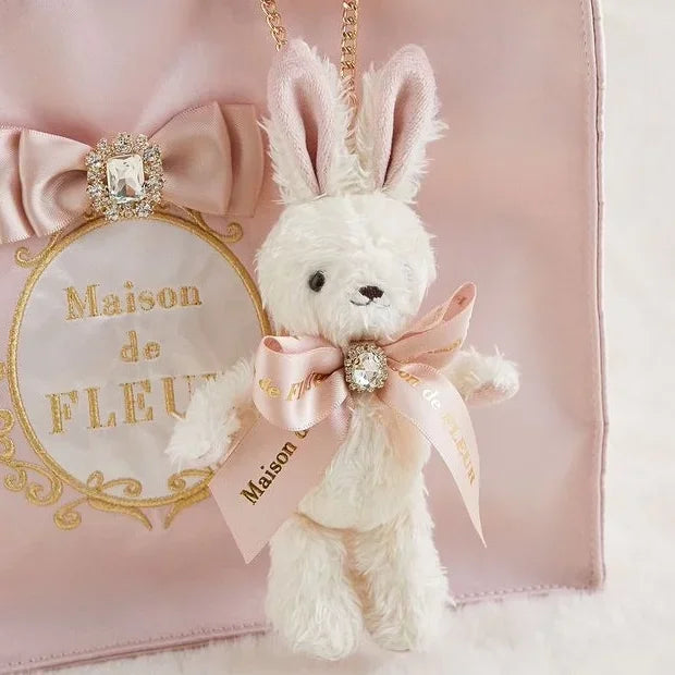 Japanese New Sweet Cute Rabbit Bear Rhinestone Bow Pendant Sweet Kawaii Girl Female Bear Bag Charm Pendant Keychains