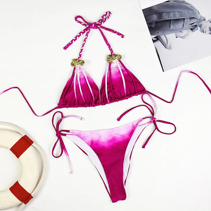 Sexy Micro Bikinis 2025 Women Halter Brazilian Bikini Set Female Pleated Swimsuit New Triangle Swimwear Beach Wear Bathing Suit