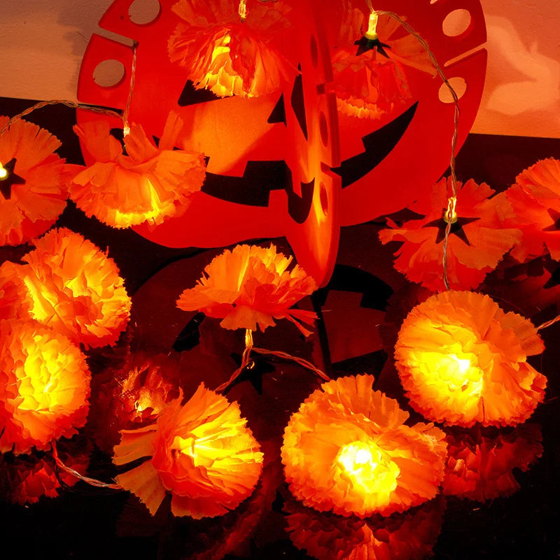 Mexican Marigold Artificial Flowers Day Of The Dead Diy Home Outdoor Decor Halloween Diwali Party 1.5m Garland String Lights