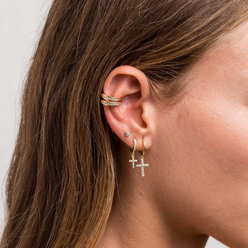 925 Sterling Silver Minimalist Jesus Cross Pendant Earrings Gold/Silver  Hoop Earrings Fashion Wedding Party Earrings Jewelry