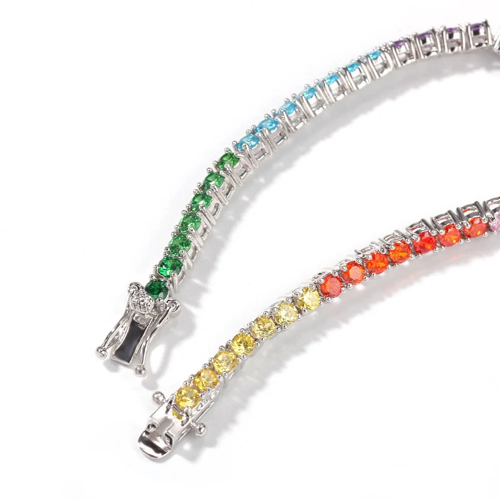 Pure Silver Rainbow Tennis Bracelet Pave 3.5MM Bling Rainbow Zircon 18K Gold Plated Beautiful Real 925 Fashion Exquisite Jewelry