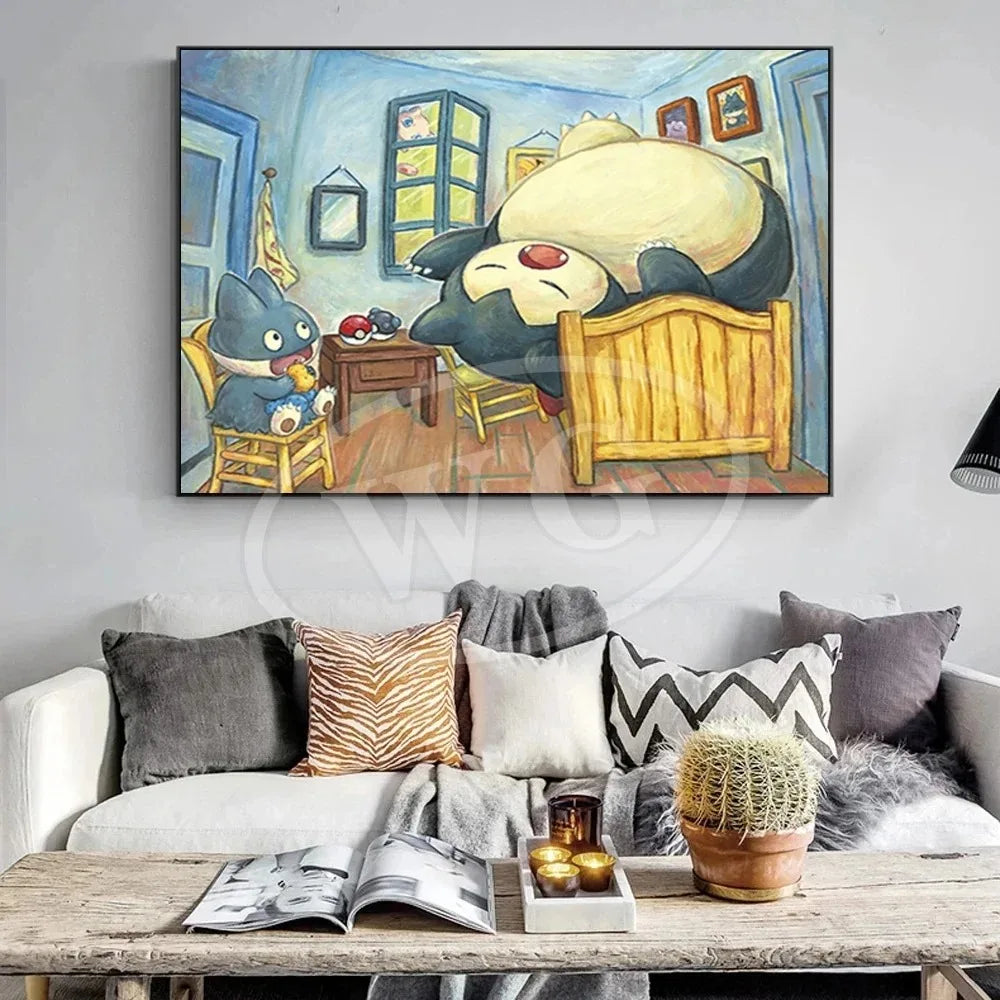 Van Gogh Museum Pocket Monster Anime Character Pikachu Canvas Painting Poster Living Room Bedroom Decoration Christmas Gift