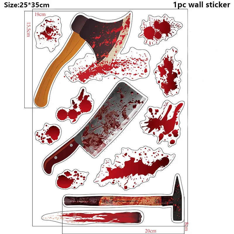 Halloween Window Bathroom Decor Horror Bloodstain Wall Sticker Bloody Handprint and Footprint Wall Decal Haunted House Decor