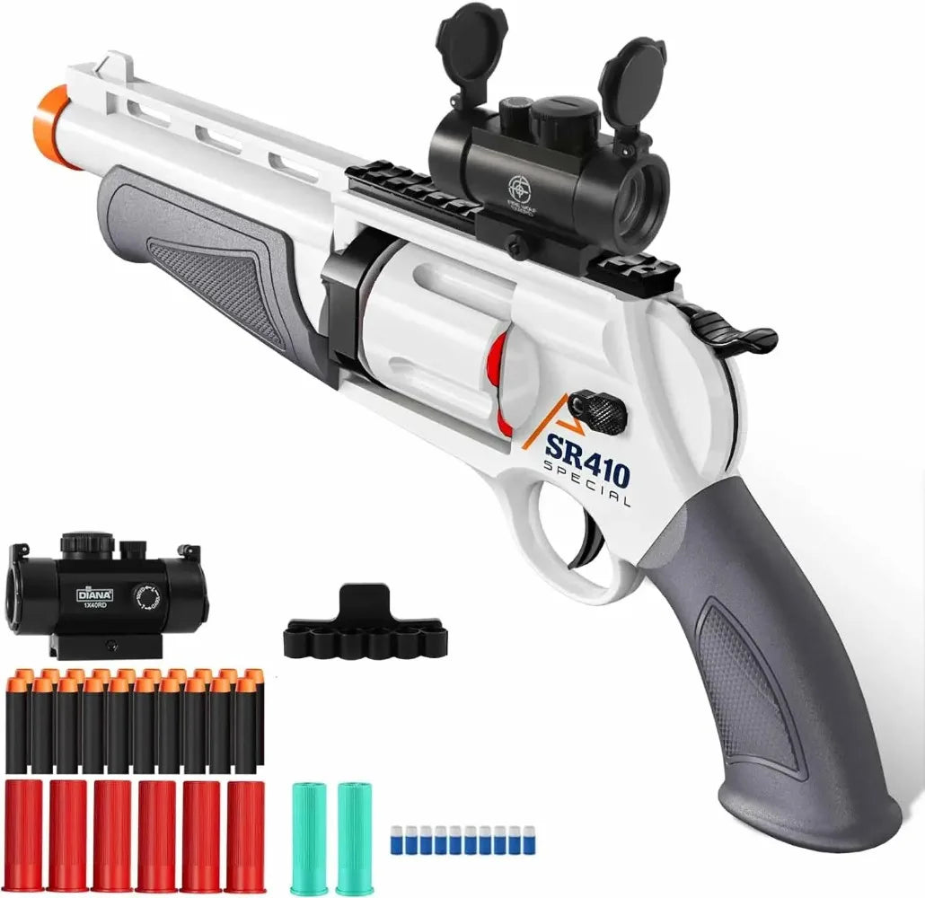 Soft Bullet Toy Guns Foam Revolver Blaster with Sight, Educational Outdoor Shooting Game Shotgun Model for Kids Christmas Gift