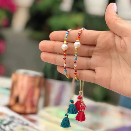 KKBEAD Boho Rainbow Tassel Bracelet Jewelry for Women Natural Pearl Colorful Crystal Beaded Bracelets Pulseras Femme