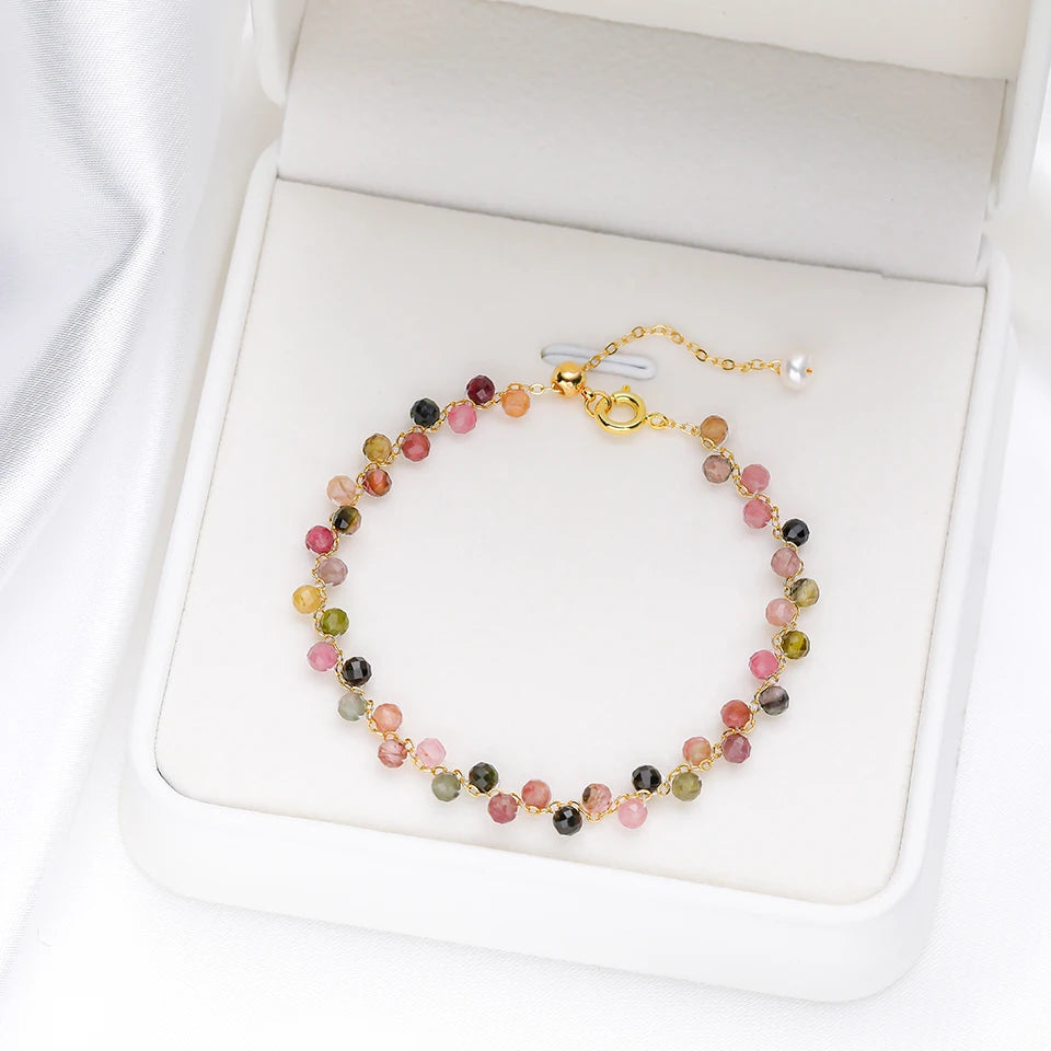 3MM Natural Stone Tourmaline Bracelet For Women  on Hand Jewelry Party Wedding Luxury Gift  AmethystSet Handmade New In