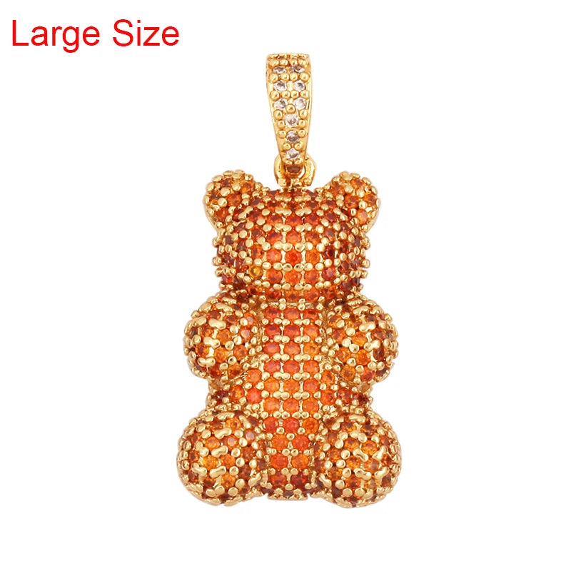 Luxury Fine Inlaid Rainbow Cubic Zirconia Charm Pendant,Cute Bear Jewelry Necklace Bracelet Making Wholesale Supplies M85