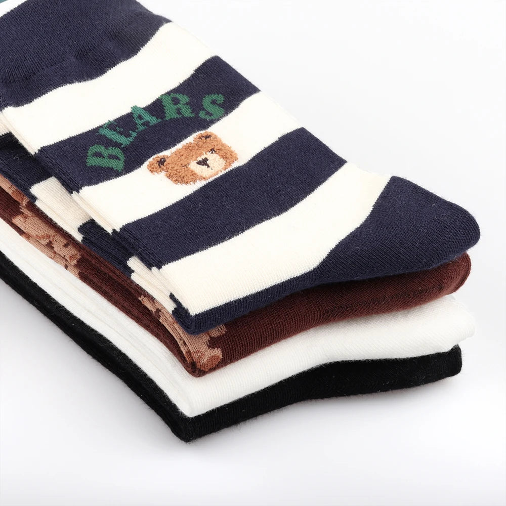 1 Pair Cartoon Gentleman Bear Men's Socks Comfortable Harajuku Skateboard Socks Novelty Breathable Christmas Gift Factory Direct