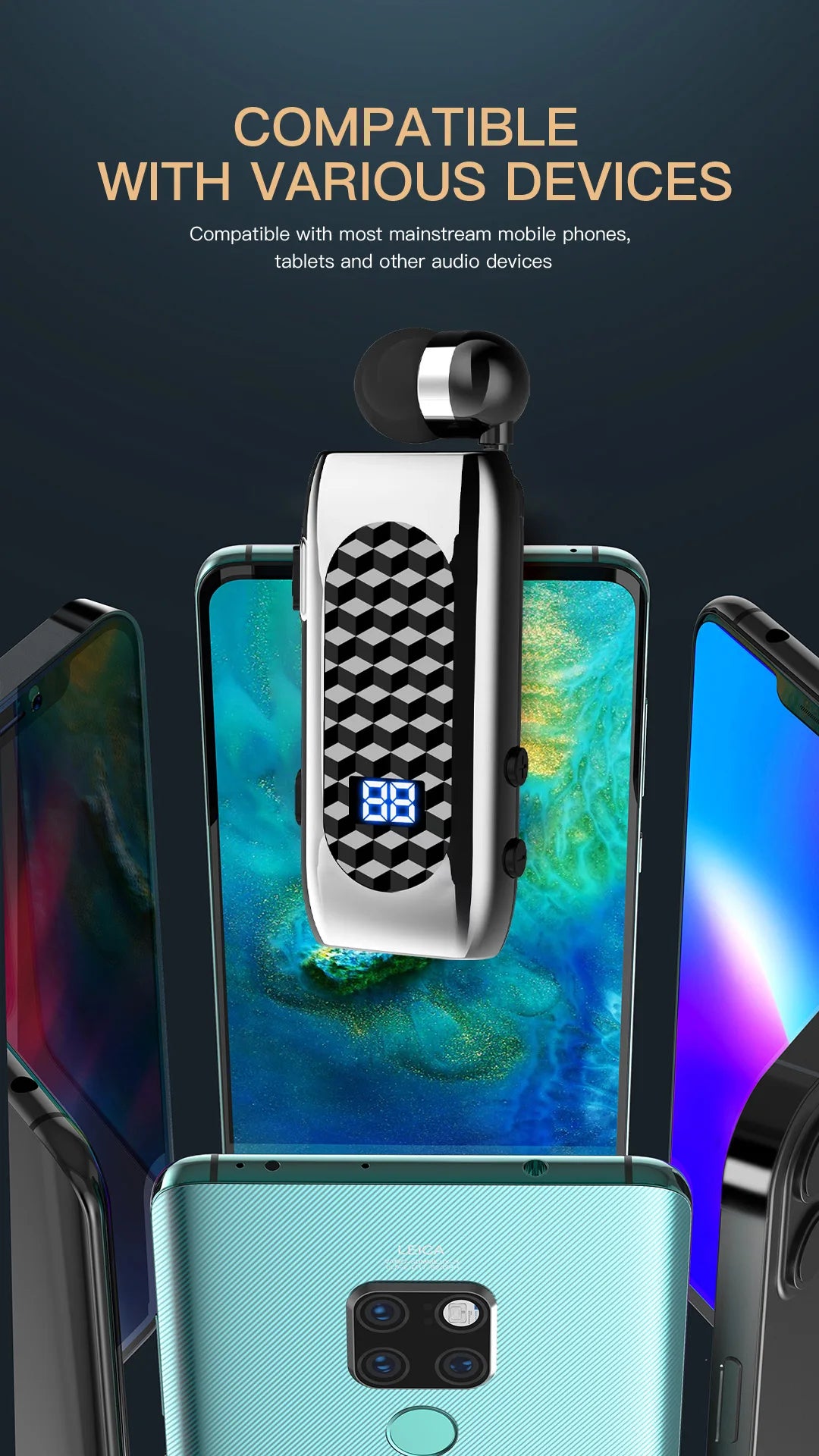 Bluetooth V5.2 Wireless Earbuds Clip On Earphone Business Headphone In-Ear Vibrating Alert