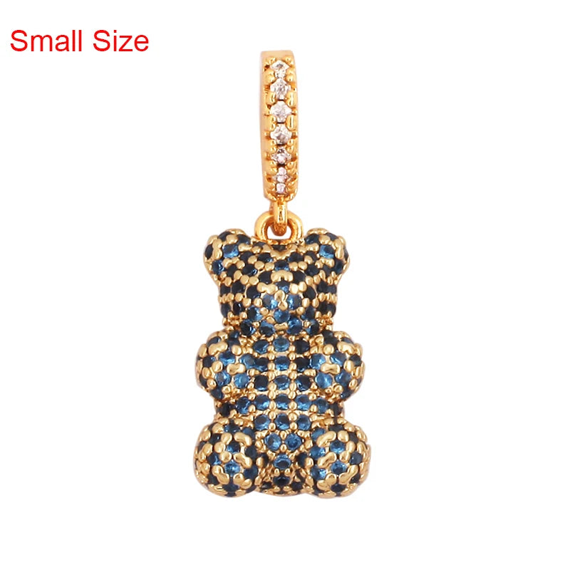 Luxury Fine Inlaid Rainbow Cubic Zirconia Charm Pendant,Cute Bear Jewelry Necklace Bracelet Making Wholesale Supplies M85