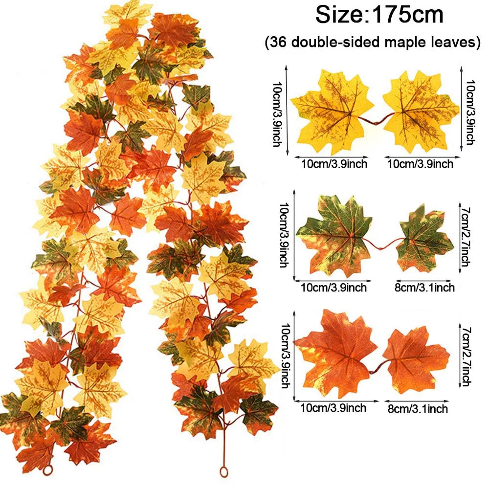 Thanksgiving Decorations Fall Maple Vine Garland Artificial Autumn Fall Foliage Garland Wedding Fireplace Decor Halloween Party