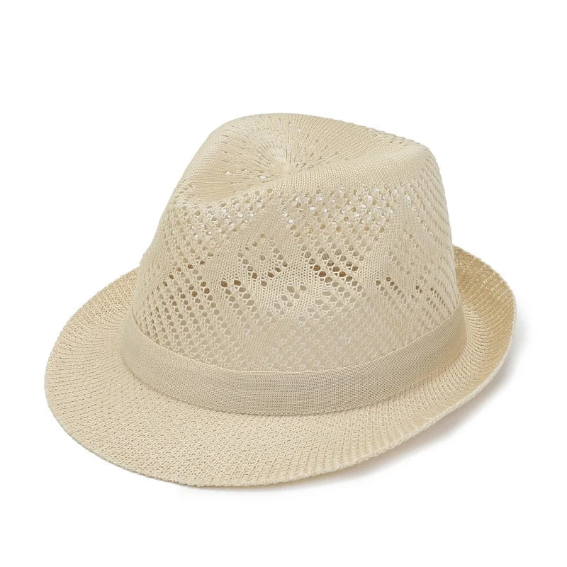 Hollow Out Breathable Shade Solid Color Men Beach Hat Sun Protection Spring Summer Outdoor Jazz Hat Straw Cap