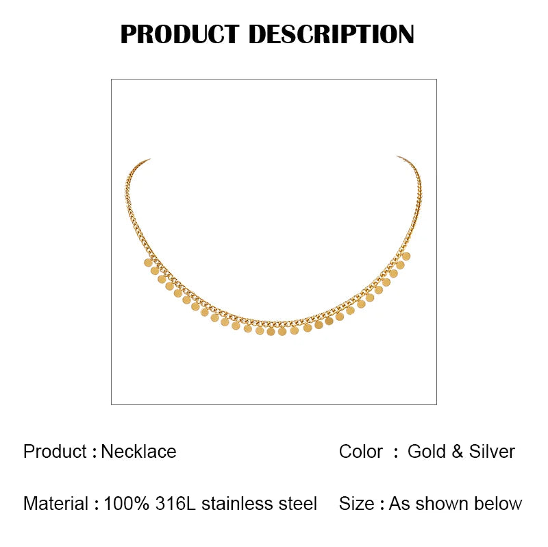 Trendy Stainless Steel Necklace For Women Gold Silver Color Round Geometric Pendant Necklace Choker Snake Chain Necklace Jewelry
