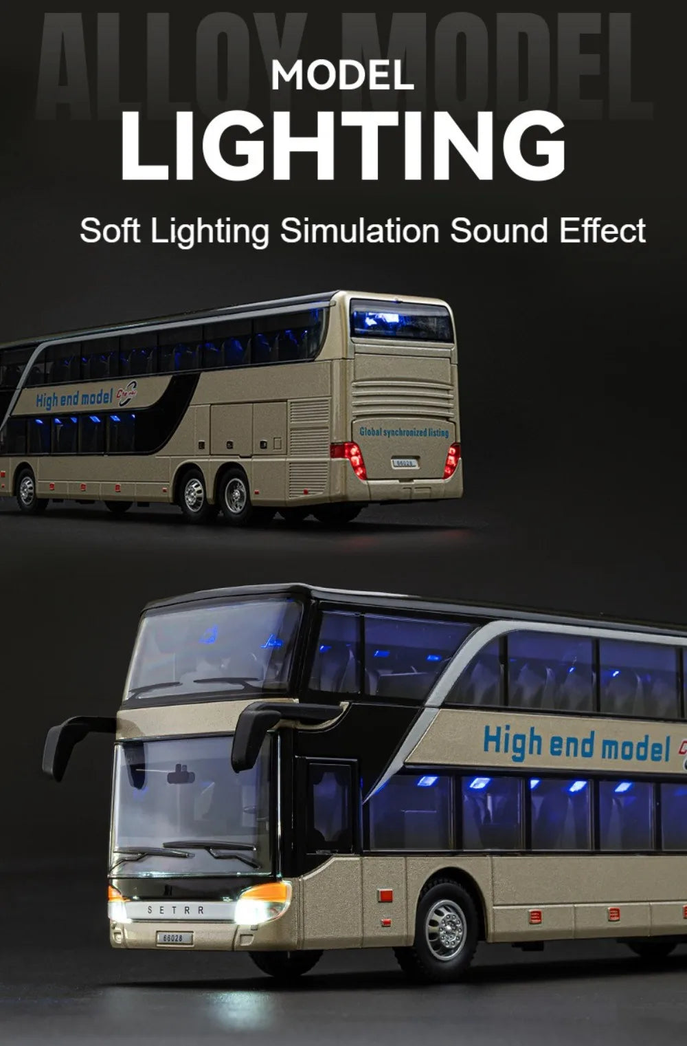 1:30 Business Single Alloy Diecast Double Decker Bus Model Toys Car Doors Opened Sound Light Pull Back Cars Child Christmas Gift