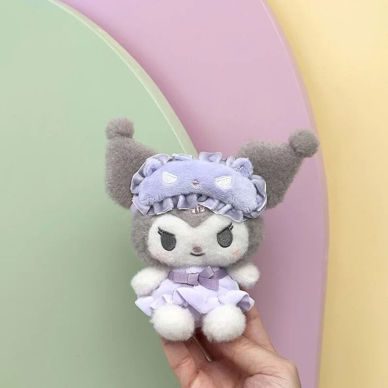 Sanrio Cute Hello Kitty Kuromi Melody Eye Mask Sleepwear Series Plush Doll Pendant Backpack Car Keychain Doll Toy Christmas Gift
