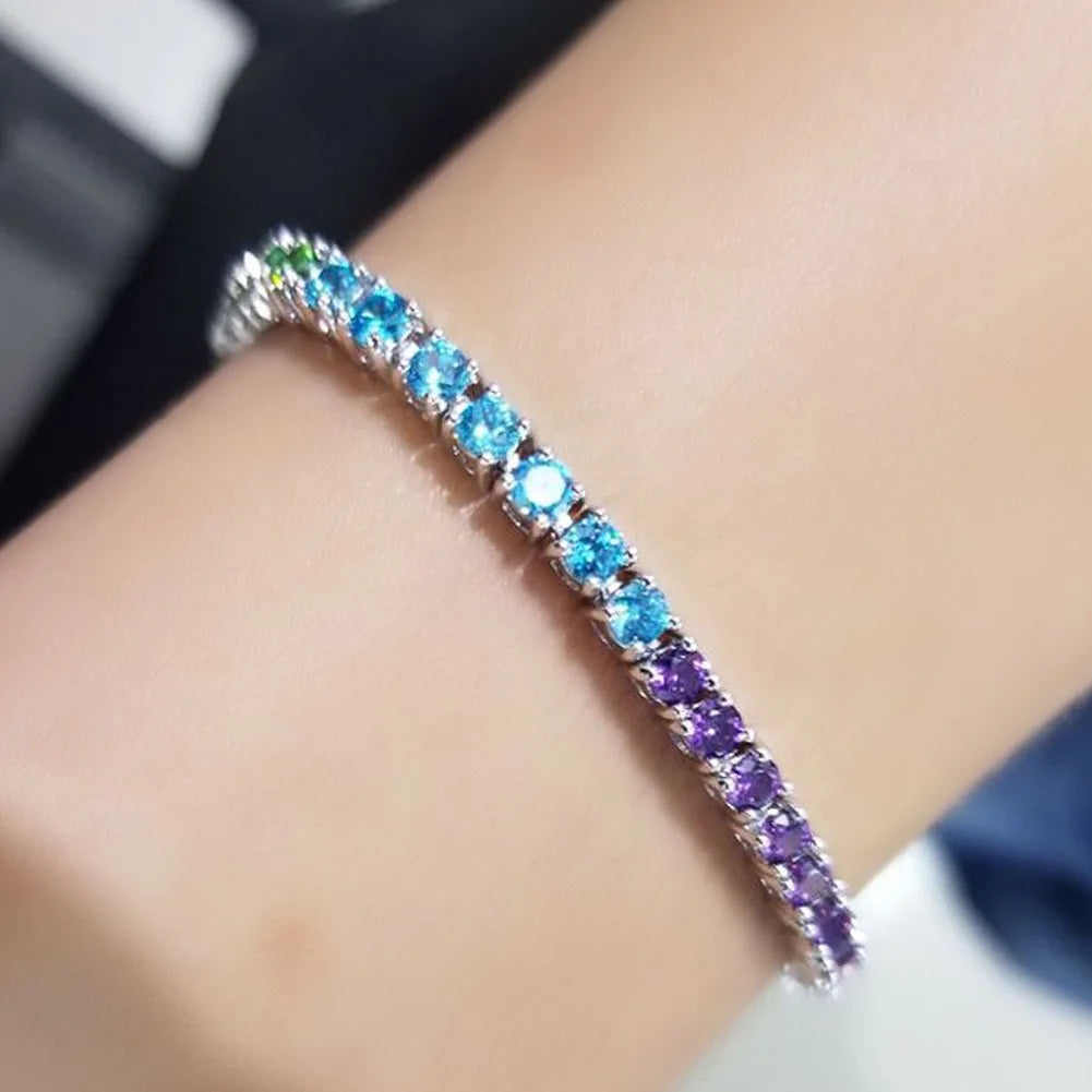 Pure Silver Rainbow Tennis Bracelet Pave 3.5MM Bling Rainbow Zircon 18K Gold Plated Beautiful Real 925 Fashion Exquisite Jewelry