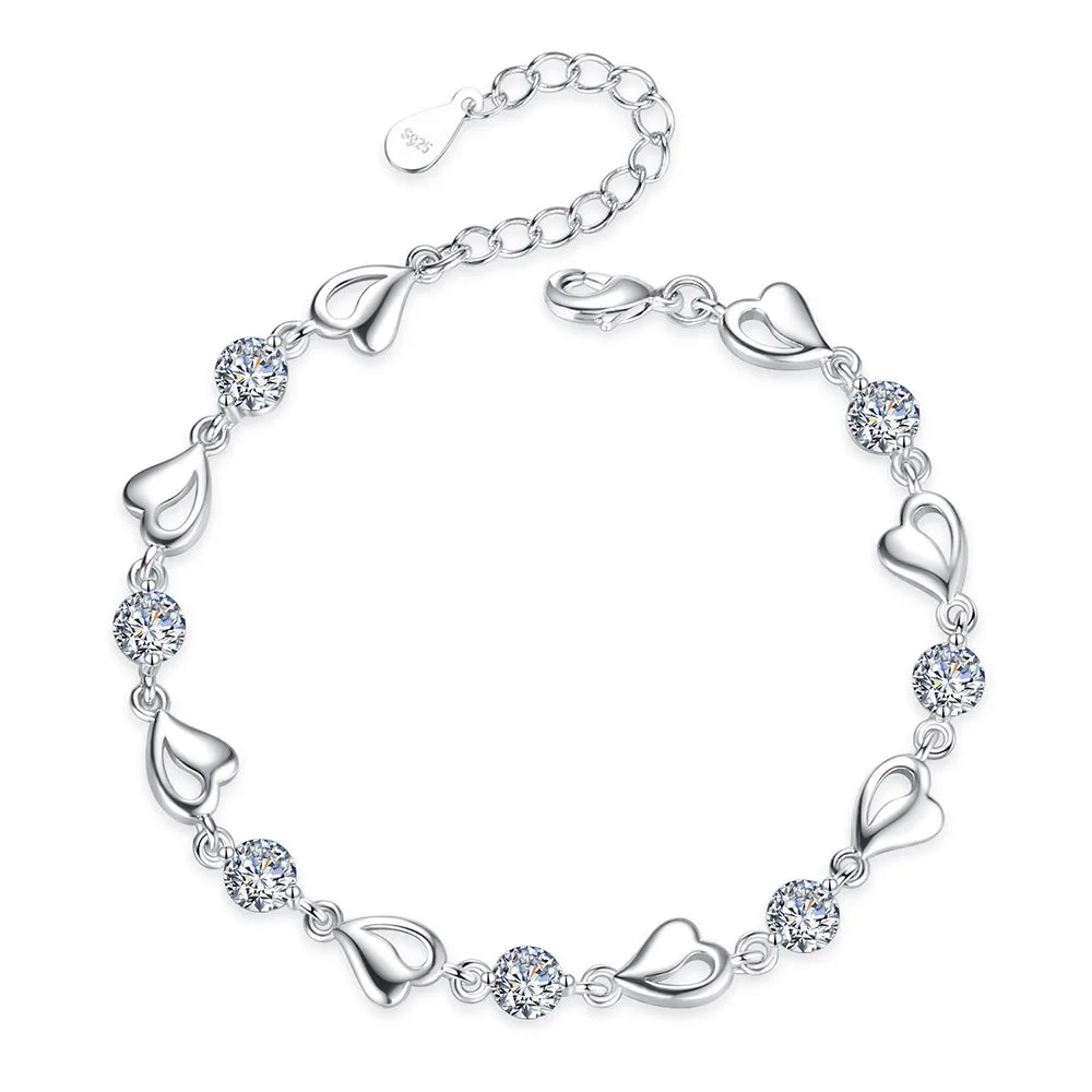 Luxury S925 Sterling Silver Love Bracelet Purple Blue Zircon Crystal for Women Party Engagement Jewelry Gift