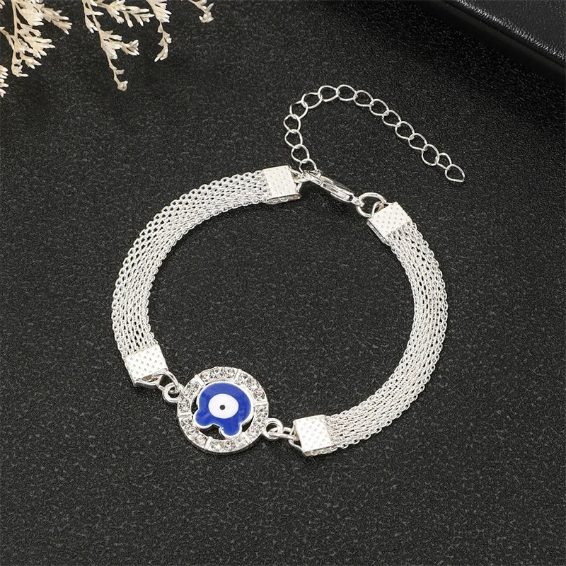 Lucky Silver Plated Blue Eye Evil Eye Bracelet for Women Men Bring Good Luck Bangle Party Adjustable Fashion Jewelry gift