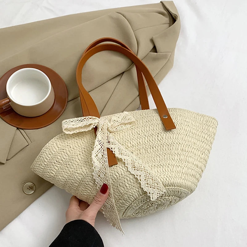 Women Braided Basket Clutches Bag Large Straw Portable Shoulder Bag Summer Beach Purses Shopper Satchel
