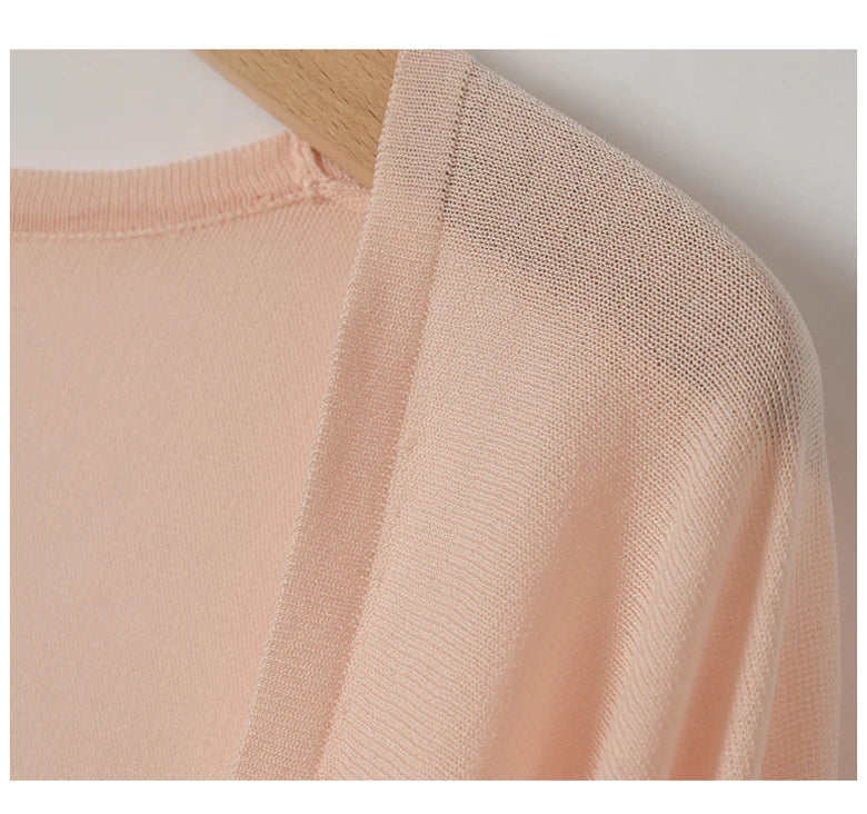 Ice Silk Sun Protection Cover Ups Women Long Sleeve Knitted Shawl Thin Summer Relax Cardigan Cape Outerwear Shirt Loose Freesize