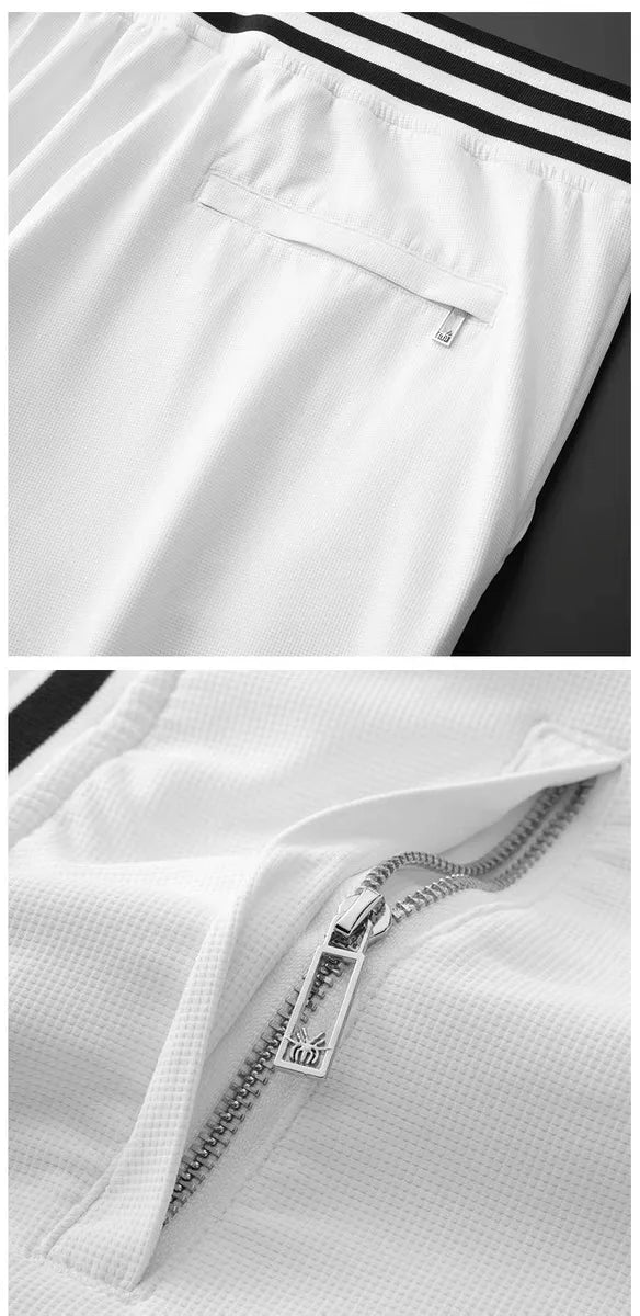 High end fashionable embroidered striped casual men's pants for the summer of 2024 new waffle ice silk comfortable sports pants