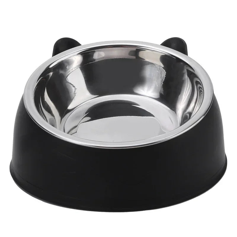 Stainless Steel Tilted Cat Food Bowl Cat Ears Design Slanted Mouth Feeder Pet Food Water Supplies Feeders Dog Bowl Cat Supplies