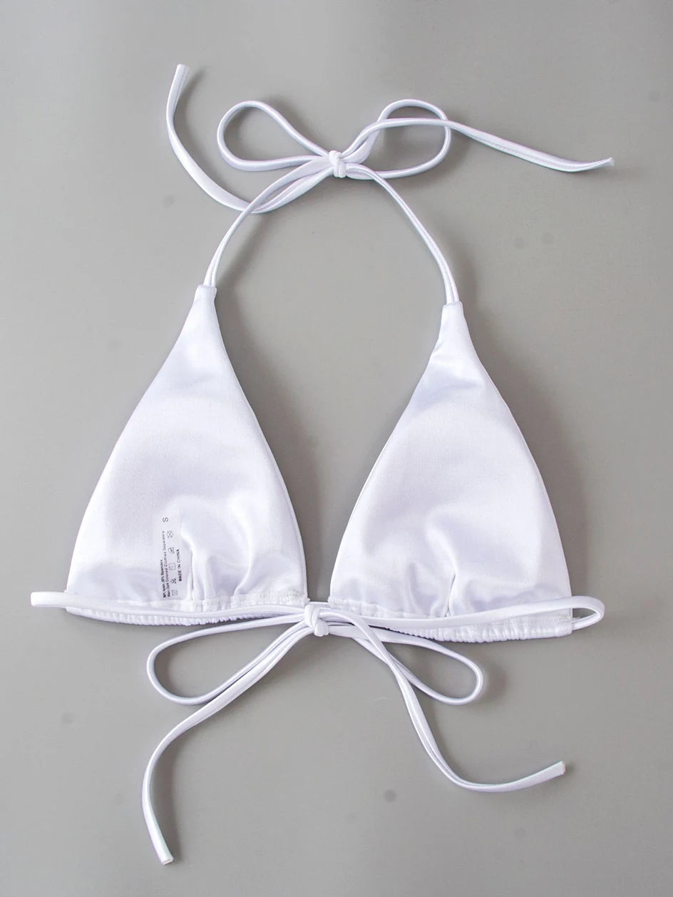 Metallic Halter Triangle Bikini 2023 Swimsuit Women Swimwear Female Bathing Suits Brazilian Thong Micro Bikinis Set Beach Wear