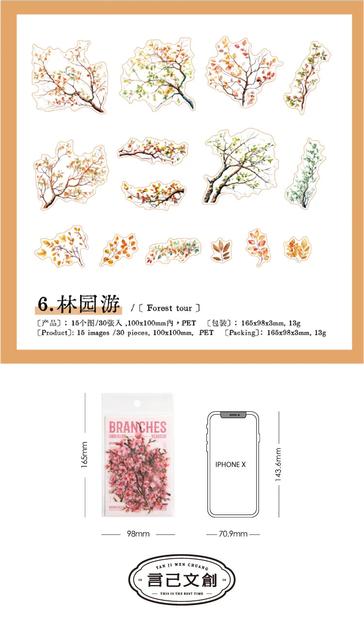 30pcs Plants Flowers Branches leaves Decorative PVC Stickers Scrapbooking Label Diary Stationery Album Phone Cup Journal Planner