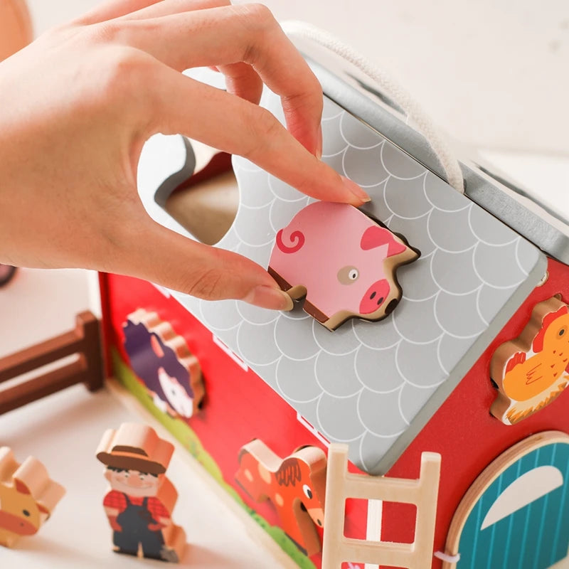 Children Montessori Wooden Toys Dinosaur Car Animal Park Barn Toy Wooden Stacking Game Kid Educational Toy Christmas Gift