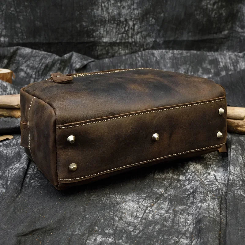 Fashion High Quality Small Travel Bag Crazy Horse Leather Travel Wallet Storage Bag Washing Make Up Bag For Travel toiletry