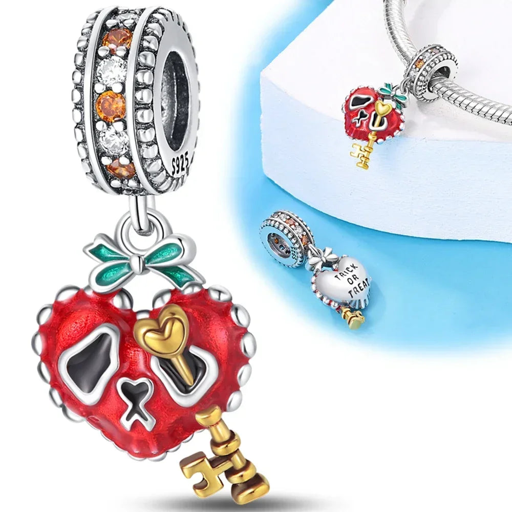 Sterling Silver 925 Halloween Series Luminous Pumpkin Blood Devil Charm for Women Original Bracelet Diy Jewelry Making Gift