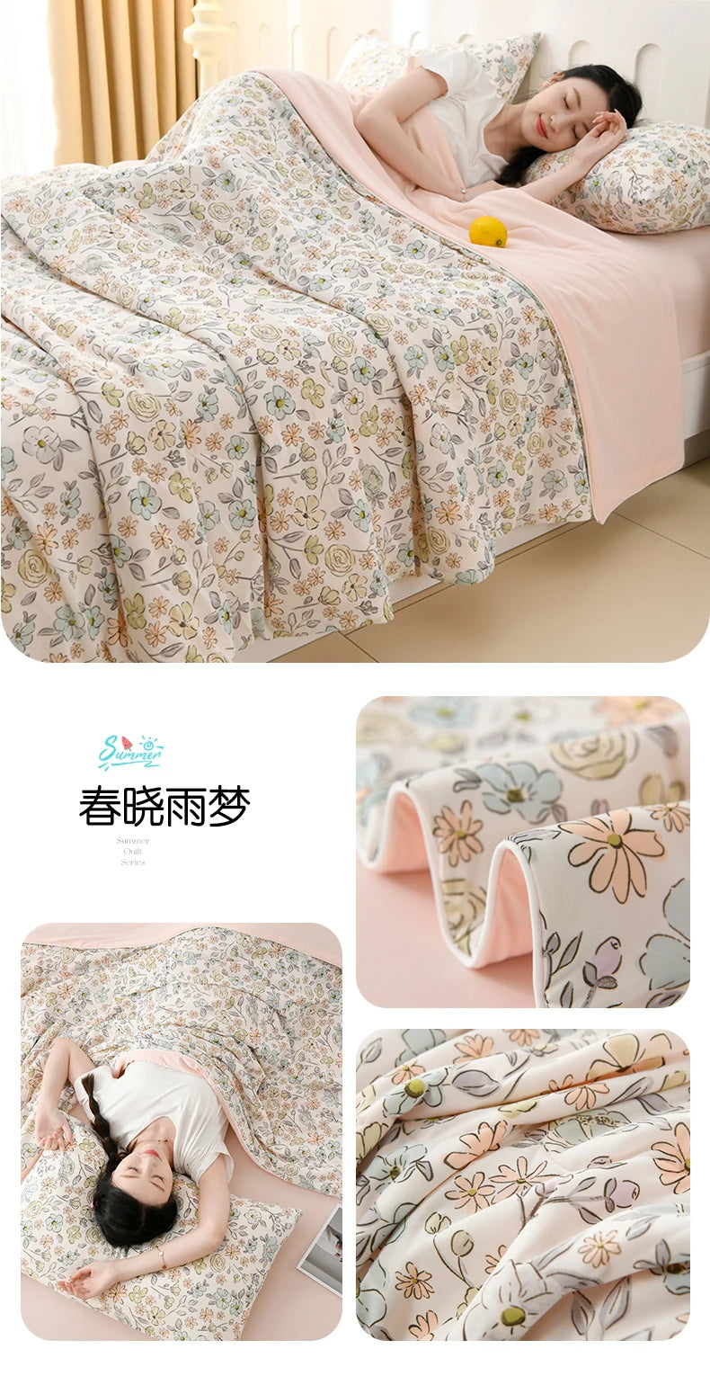 New Prints Cooling Blanket for Bed Silky Lightweight Summer Quilt Double Side Cold & Cooling Fabric Duvet Comforter Ice Silk