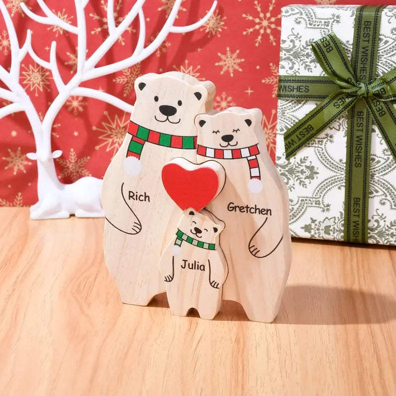 Wooden Bear Family Puzzle with Base Bear Family Decor Mom Gift, Weeding Anniversary Gift for Mom Dad, Christmas Gift for Parents