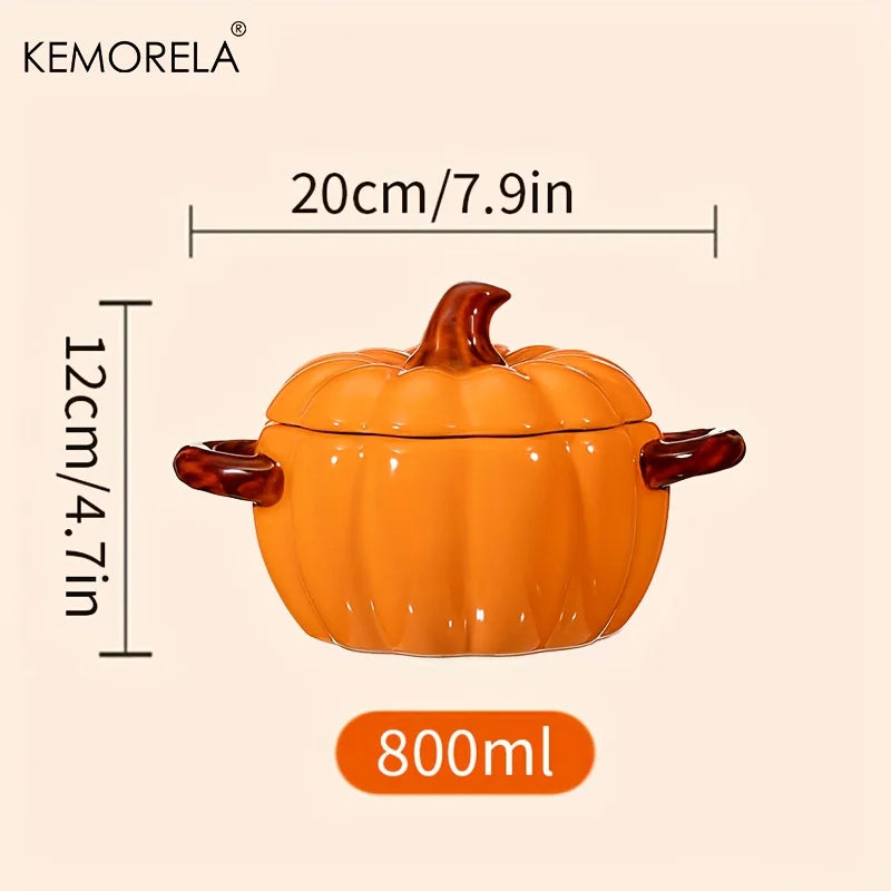 Halloween Pumpkin Bowl Ceramic Pumpkin Casserole Oven-Safe Pot With Lid And Handles, Perfect For Thanksgiving And Halloween