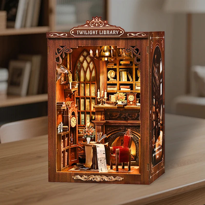 DIY Book Nook Kit Figurines Miniature Booknook Wooden Doll House 3D Puzzle Bookshelf  Dollhouses Toy For Birthday Christmas Gift