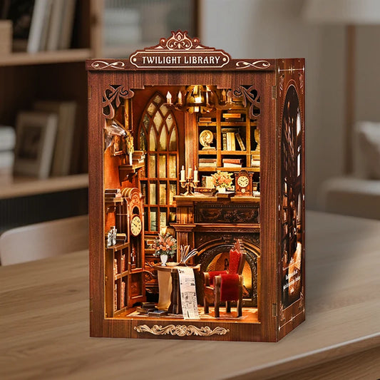 DIY Book Nook Kit Figurines Miniature Booknook Wooden Doll House 3D Puzzle Bookshelf  Dollhouses Toy For Birthday Christmas Gift