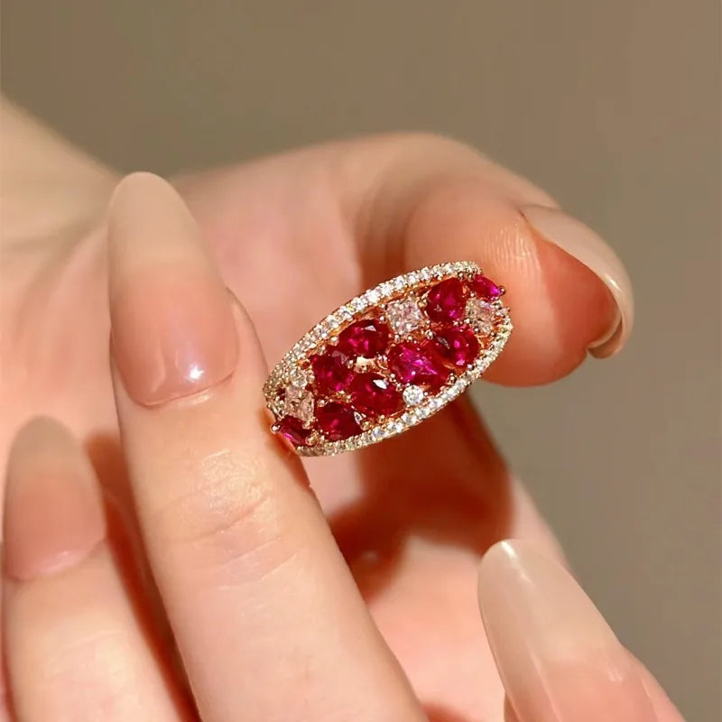 Light Luxury Shining Exquisite Ruby rings for women High quality Palace Style Romantic Water Drop Irregular Ring Wedding Jewelry
