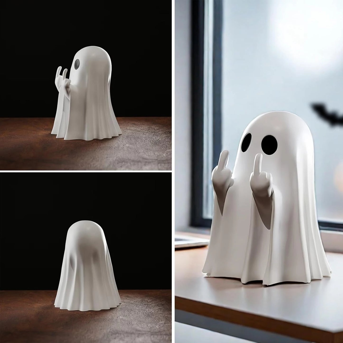Halloween Ghost Figurine - Spooky vinyl Ghost Statue, Cute Finger Ghost Ornaments, Perfect for Indoor & Porch Halloween Decor