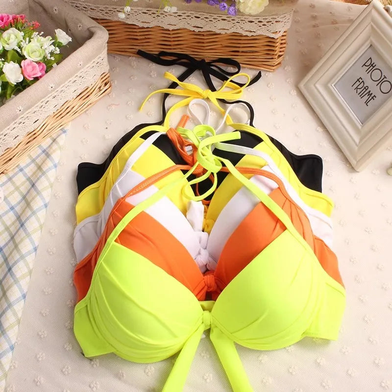 Push Up Bikinis Two Pieces Swimsuit Women Swimwear Neon Green Beach Wear Monokini Bathing Suits Korean Bikini Set Pool 2024