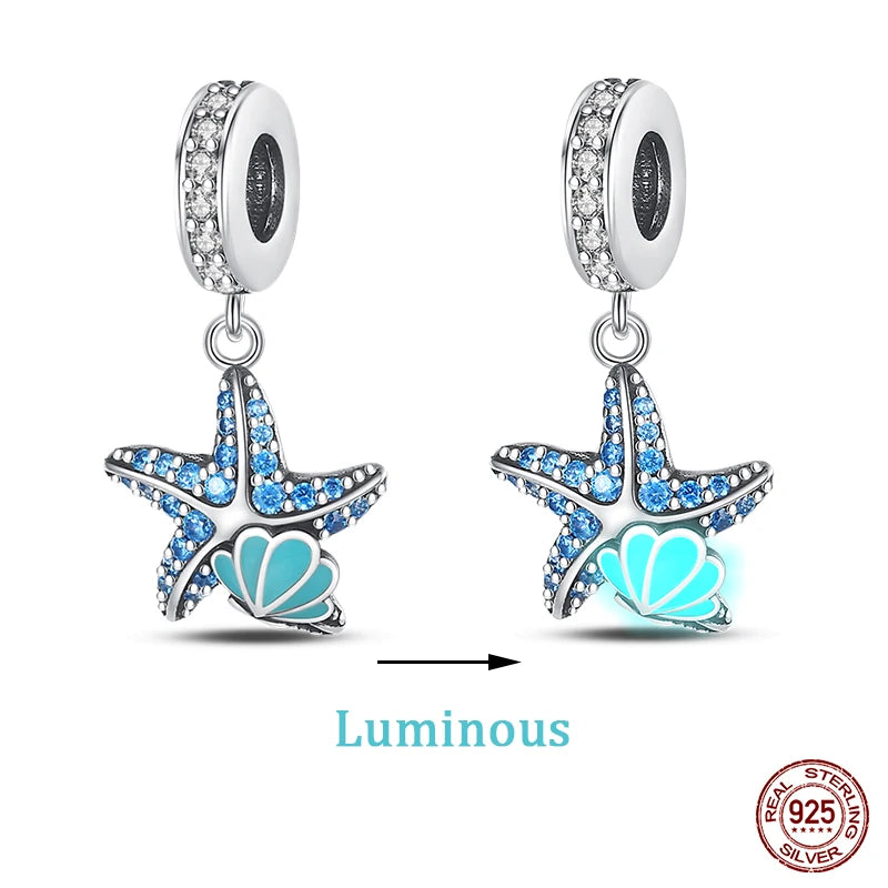 New 100% 925 Sterling Silver Ocean Luminous Sea Turtle Dolphin Octopus Charms Beads Fit Qikaola Original Bracelets DIY Jewelry