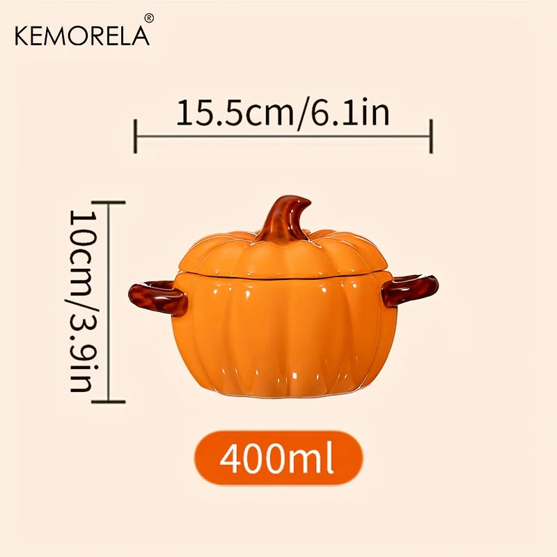 Halloween Pumpkin Bowl Ceramic Pumpkin Casserole Oven-Safe Pot With Lid And Handles, Perfect For Thanksgiving And Halloween